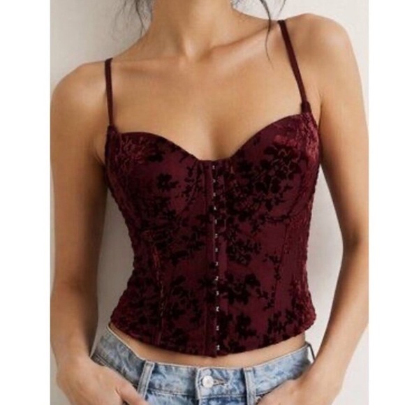 Lulus Tops - Lulus Burgundy Floral Burnout Velvet Bustier Corset Top Underwire Crop Size M